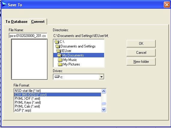 Convert file to CSV in PX-Axis